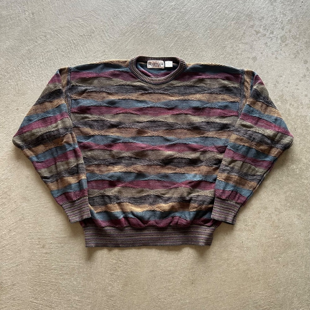 Vintage 90s Heartland Textured Sweater Size Large Multicolored 3D Knit Crewneck